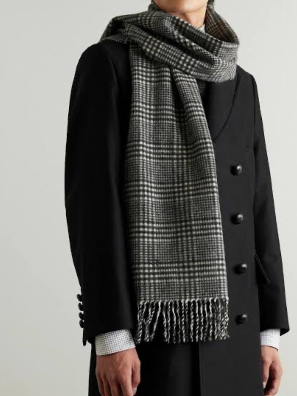 Polo Ralph Lauren Gray Glen Plaid Lambswool Blend Fringed Scarf Vintage